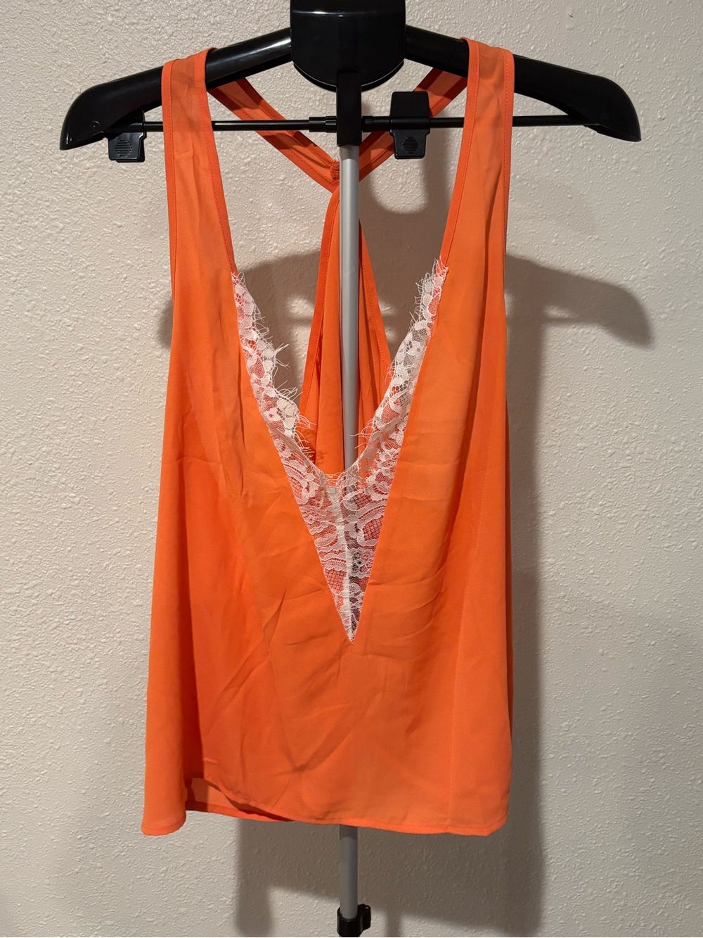 SHEIN Curve Orange Sheer Lace Deep V Racerback Tank 3XL Runs Small